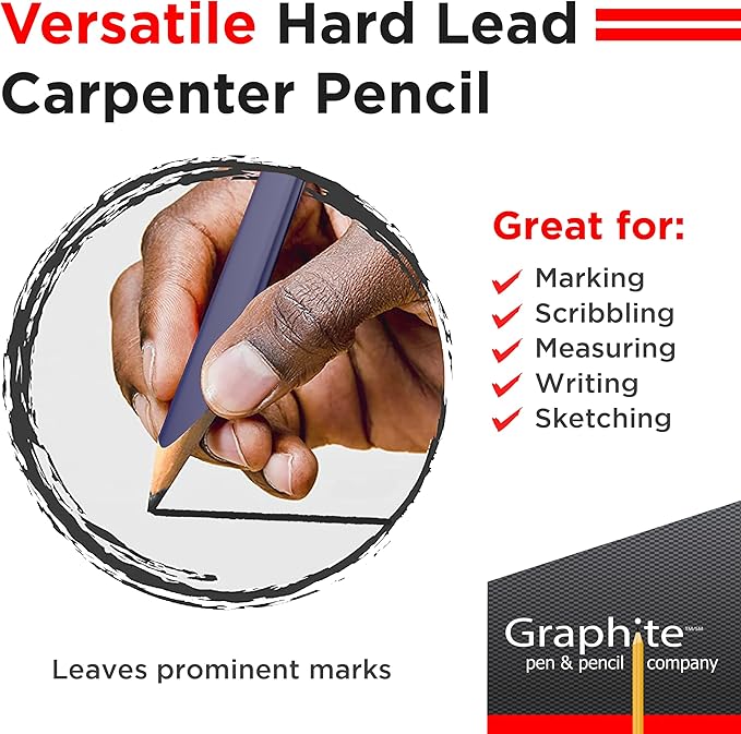 GRAPHITE Hard Lead Carpenter Pencil #2 Lumber Pencil (1) Pack of 12 PCS - Industrial Pencil Wood Flooring Marker for Wood Working Tools Marking & Concrete Marking - Blue