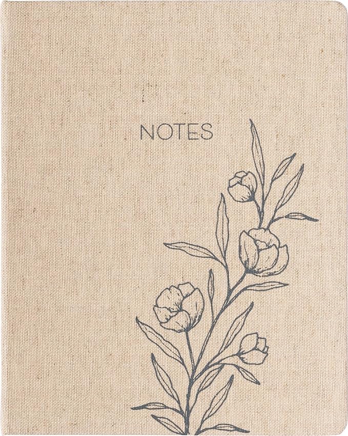 Eccolo Large Lined Journal Notebook, Flexible Cover, Writing Journal, 256 Ruled Ivory Pages, Ribbon Bookmark, Lay Flat, Desk Size for Work or School, Size 8-x-10-Inches, Linen Floral