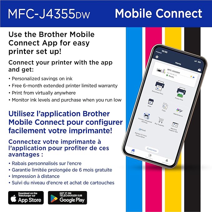 Brother INKvestment 4355 Wireless Color Inkjet All-in-One Printer with 1.8” Color Display and Manual Feed Slot | Includes Refresh Subscription Trial(1) (MFC-J4355DW)