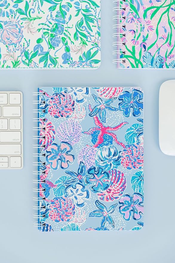 Lilly Pulitzer Hardcover Mini Spiral Notebook, 8.5" x 6.5" Small Journal with 160 College Ruled Pages, Bahamas Beachcomber