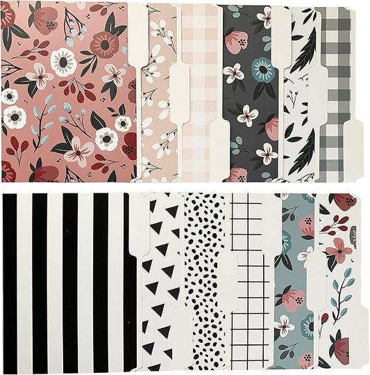 Cute File Folders, Set of 24 3-Tab Letter Size Decorative File Folders Boho Manilla 8.5 x 11 – Pretty Designer Home Office School Supplies (Tranquility)