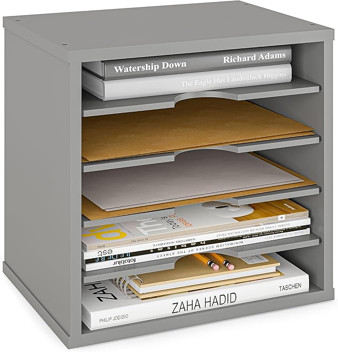 Ballucci File Organizer Paper Sorter, 5 Tier Adjustable Shelves Office Desk Organizer, 13 5/8" x 9 1/4" x 12", Gray
