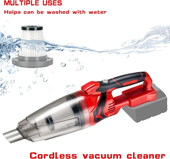 Nichilas Handheld Vacuum Cleaner, 10KPA Powerful Lightweight Cordless Stick Vacuum Cleaner for Hard Floor, Carpet, Car Cleaning, Compatible with Milwaukee M18 Batteries (NO Battery)