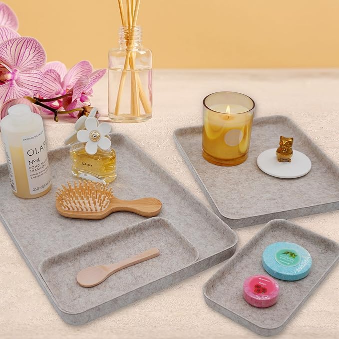 Welaxy EDC Catchall Desk Organizer felt DND Dice Rolling Tray stylish nightstand Entryway Bedside Caddy for Keys Phone Wallet Watch Glasses Pens Office Minimalist 4-piece (Oatmeal)