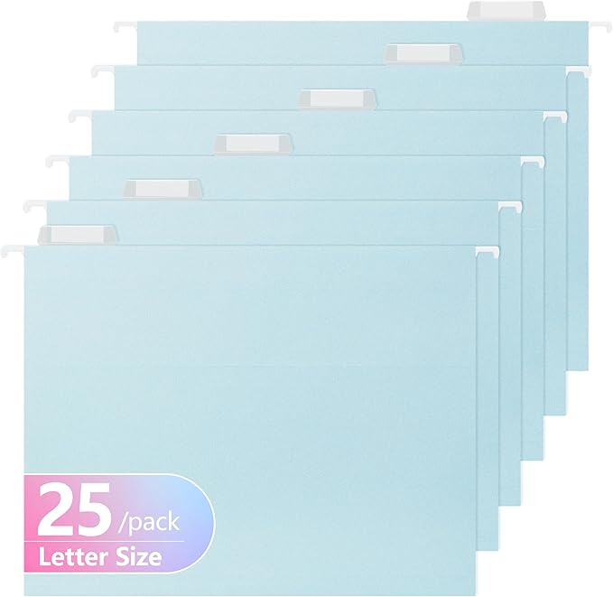 High Capacity Hanging File Folders,Pastel Colors,4" Expanding Pocket with Movable Dividers,Heavy Duty for Filing Cabinet,Insertable Tabs,Letter Size-25 Pack (2176U)