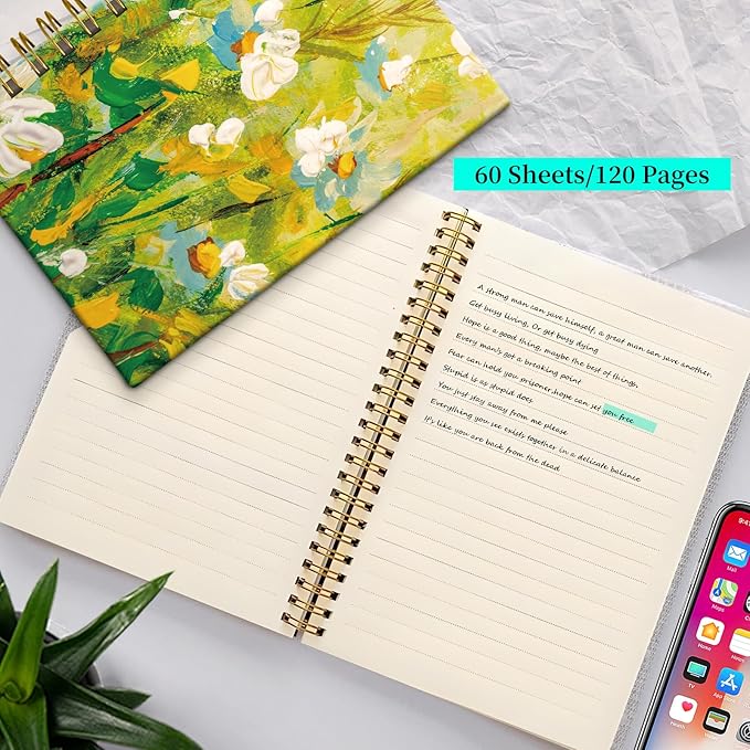 Spiral Notebook Journal for Women Men, A5 Hardcover Journal, 120 Pages Thick Paper, College Ruled Writing Notebook for School, Work & Office 8.3'' × 5.9''(Chamomile Daisy Flowers)