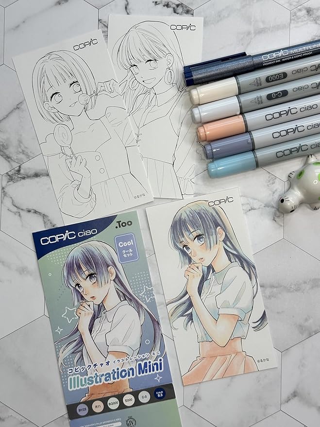 Copic Ciao Illustration Mini Cool Set, 5 Alcohol-markers + 1 Multiliner drawing pen