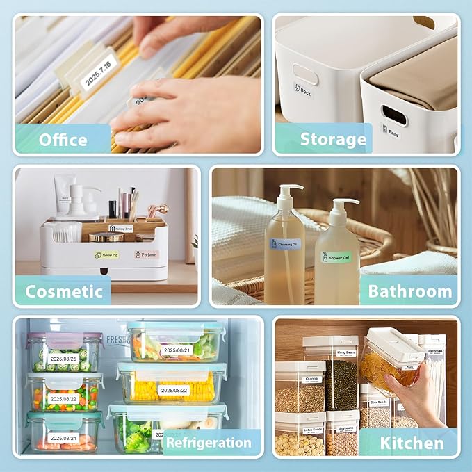 Label Maker Machine with Tape, Portable Bluetooth Label Printer, Wireless Mini Thermal Sticker Printer with Multiple Templates for Home, Kitchen, School Office, Small Business, White