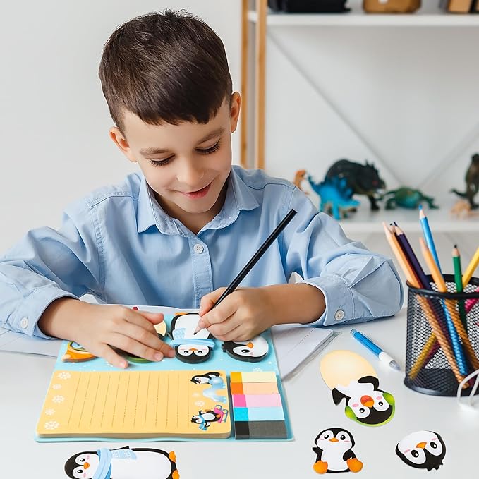 B1ykin Sticky Notes Set - Cartoon Theme Cute Self-Stick Notes Pad Teacher Appreciation Gifts， Self-Adhesive Writing Memo Pages Sticky to Do Notepad for Kids Employee School Office (Penguin)