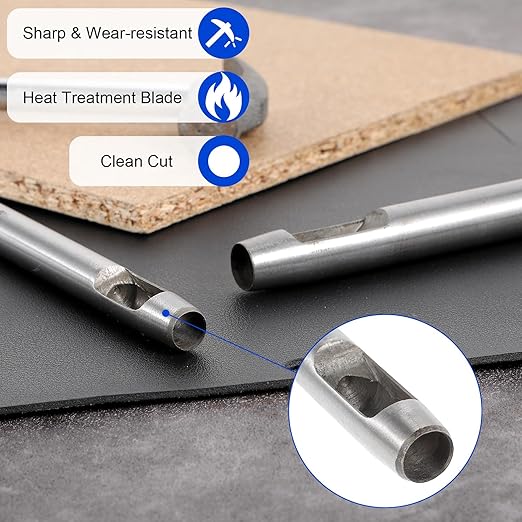 22 Pcs Leather Hole Punch Set, 0.5-12mm Carbon Steel Hollow Belt Puncher Round Leather Hole Punch Tools for Belts, Leathers, Watch Bands, Paper, Cardboard, Canvas, Plastic