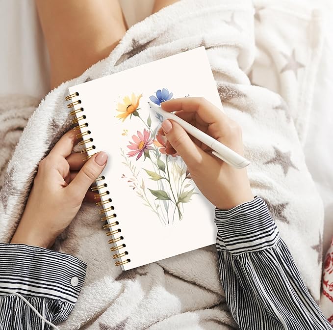 JWVK Vintage Wildflower Spiral Notebook, Rustic Cottagecore Floral Notebooks for Note Taking, Flower Botanical Journal for Writing, Floral Aesthetic Journal Journaling, 5.5x8.3 Inch