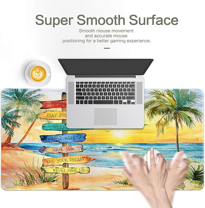 Summer Beach View Mouse Pad Desk Mat Seaside Path Gaming Mouse Pad Anime Desk Pad Mousepad XXL Extended Keyboard Mat, Computer Laptop Mouse Mat for Work, Game, Office, Home, Waterproof, 31.5 x 15.7 in