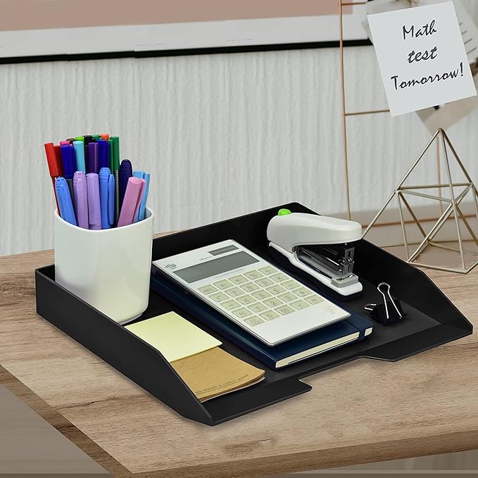 Acrimet Stackable Letter Tray Single Side Load, Plastic, Desktop File Organizer (Black Color) (1 Unit)