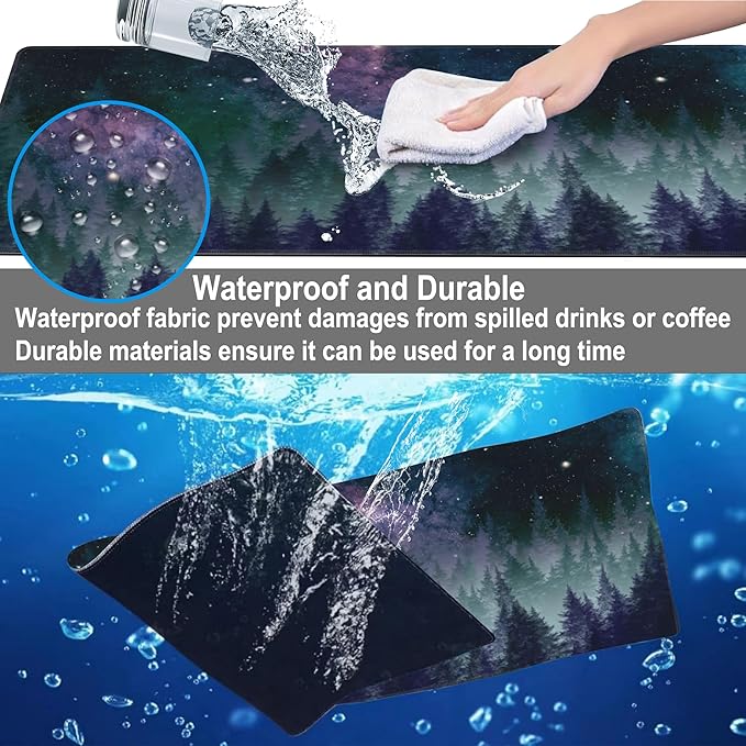 Mouse Pad, Large Galaxy Space Forest Desk Mat, Extended Non-Slip Gaming Keyboard Mousepad Desk Pad, Thick Stitched Edges Waterproof Mouse Mat 31.5"x15.7" (Night Sky Forest)