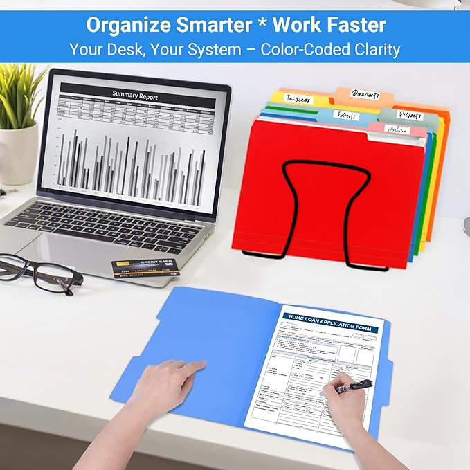 Letter Size File Folders – 1/3-Cut Tab, Durable Colored File Folders for Home, Office, and School Organization, 50-Pack