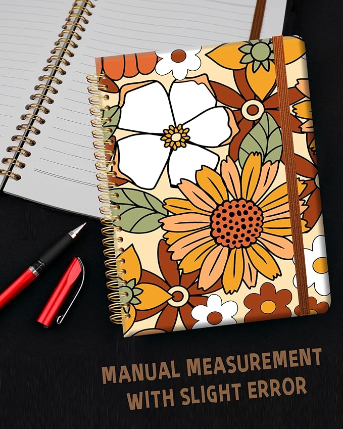 Ruled Spiral Writing Notebook,A5 Hardcover Lined College Journal for Women,Strong Twin-Wire Binding with Premium Paper,8.4" X 6",Perfect for School,Office,Home(White Orange Daisy)