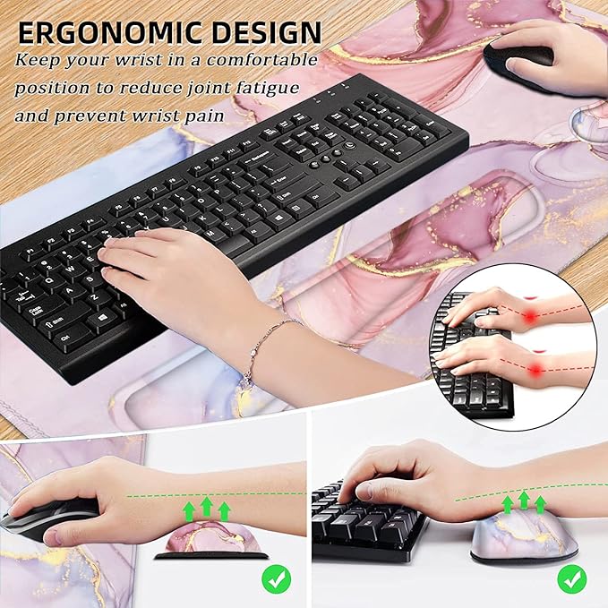 LATEEFAH Desk Mat, Mouse Pad with Wrist Rest, 4-in-1 Large Mouse Pads for Desk, Ergonomic Mouse Pad and Keyboard Wrist Rest Gaming Keyboard Mat for Office, Home