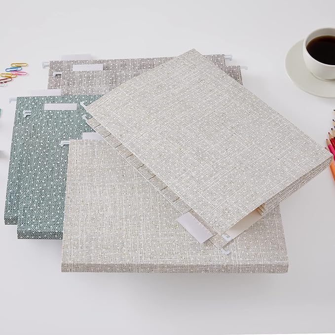 Y YOMA Letter Size - 6 Pack Extra Capacity Hanging File Folders with Pocket Accordion Decorative File Folder Cute Expandable Folder for Office Home with 1/5-Cut Adjustable Tabs, Printing Cloth Pattern