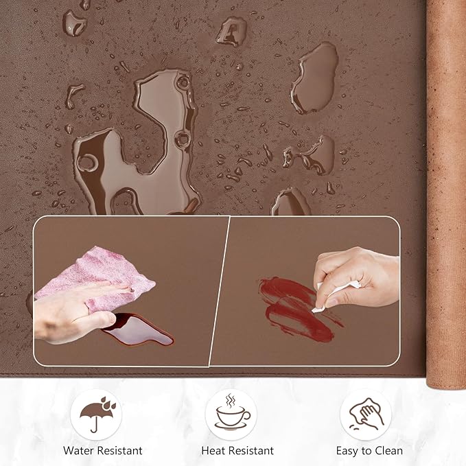 Desk Mat, Dual-Sided Desk Pad, Large Mouse Pad for Desk, Natural Cork & PU Leather Non-Slip Waterproof Desk Mats for Office and Home (Brown, 31.5" x 15.7")
