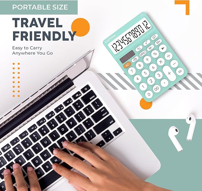 CATIGA 12 Digit Desktop Calculator Basic Desk Calculator with Large LCD Display, Big Buttons, 4 Function, Solar and Battery Dual Power, for Office, School, Home, SD-1292 Fresh Blue