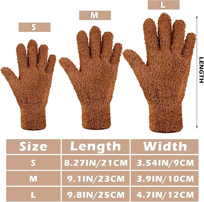 Patelai 3 Pairs Microfiber Plant Dusting Gloves Leaf Cleaning Gloves for Indoor Plants, Blinds, Furniture, House(Small,Orange, Brown, Dark Gray)