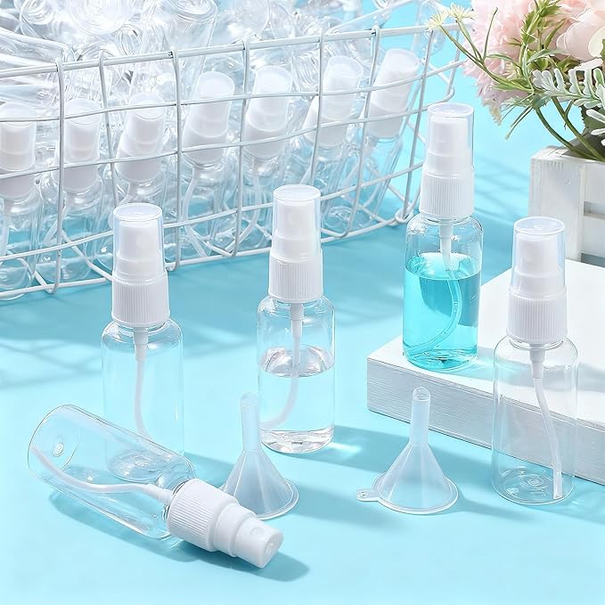 Uiifan 400 Pcs Mini Clear Spray Bottles 1 oz Small Empty Plastic Fine Mist Spray Bottles with Small Funnels for Essential Oils Travel Alcohol Perfumes