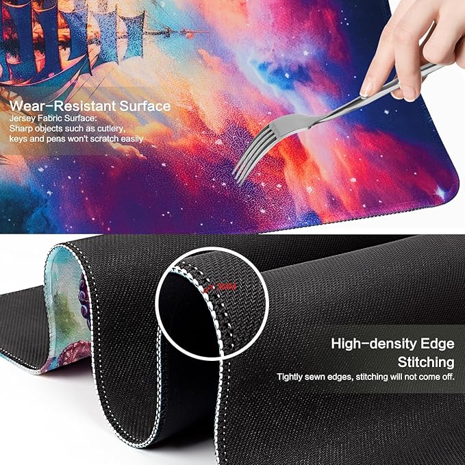 Vimorco Large Gaming Mouse Pad, Large Desk Pad Big Computer Mat Mousepad, Desk Mat Laptop Keyboard Mouse Mat for Game/Office/Home/Work 31.2x15.6 in, Octopus Monster Sailing Adventure