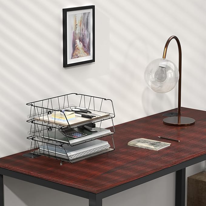 SimpleHouseware Stackable Wide Entry Desk File Document Letter Tray with Liner, Wire Grid, 3 Packs, Black