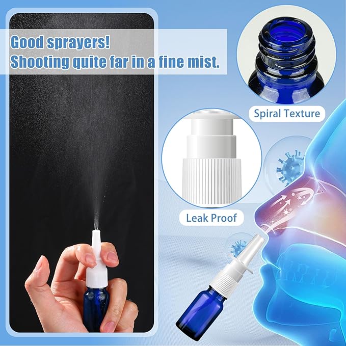 10 Pcs Nasal Spray Bottle, 10ML/0.35OZ 6 Pcs Glass Bule Refillable Fine Mist Nasal Spray Bottles Empty with 2 Pcs Funnels and 2 Pcs Labels
