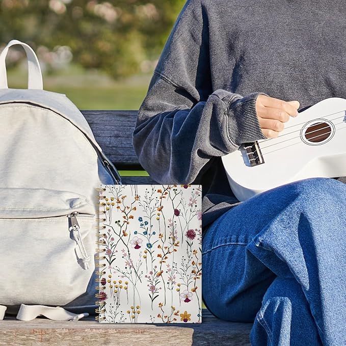 Floral Journal Notebooks, Flower Pretty College Ruled Notebooks for Note Taking, Cottagecore Botanical Floral Journal Journaling, Spiral Notebook 5.5x8.3