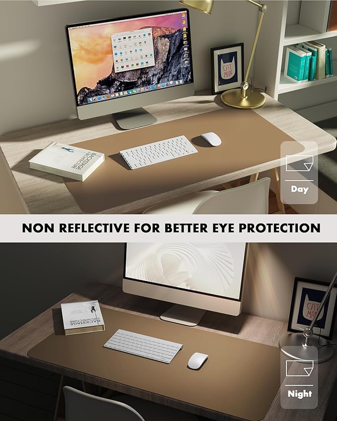 YSAGi Double-Sided Desk Pad, 31.5"x15.7"Leather Desk Mat, Eco Cork Desk Pad Protector,Large Mouse Pad,Waterproof Desk Blotter for Office/Home(Khaki)