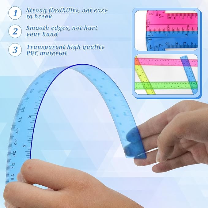 8pcs 6in Plastic Protractor with 12in Plastic Ruler Set,Clear Protractor Clear Ruler Math Geometry Protractor Ruler Set Student Classroom Protractor with Ruler,Transparent Protractor for School