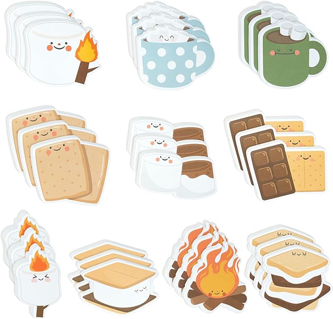 CJiangpo 30Pcs Marshmallow Sticky Notes - 600 Sheets Cute Self Stick Notepad Memo Pads Funny Cartoon Page Markers for Classroom Rewards Teacher Student Supplies Camping Themed Gift for Kids