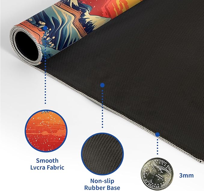 Japanese Gaming Mouse Pad Abstract Red Mouse Pad 31.5x11.8 Inch Red Sea Wave Texture Non-Slip Rubber Base Large Ocean Mousepad Stitched Edges Keyboard Mouse Mat Desk Pad for Office and Home