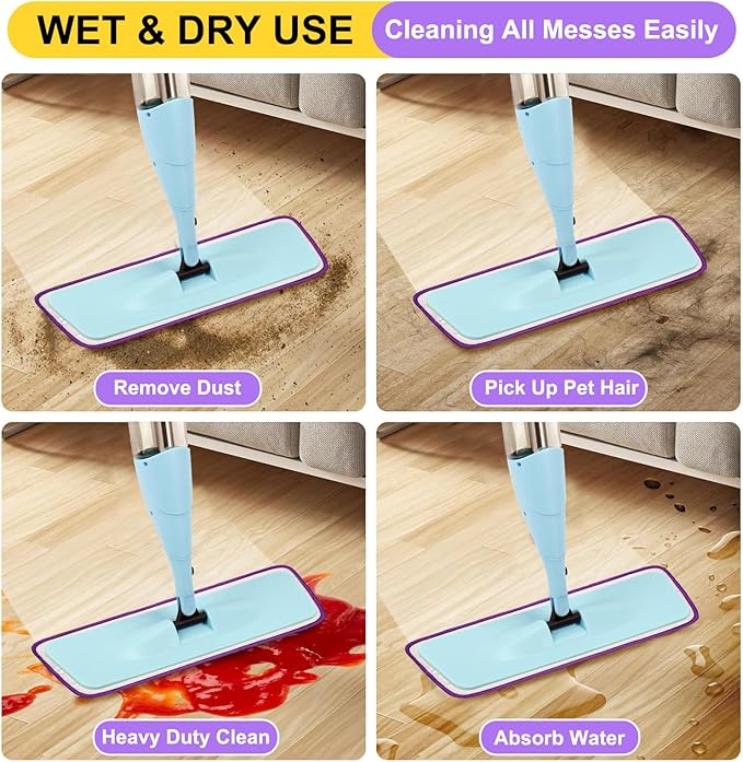 3 Pack 16.5 inch Reusable Mop Pads Microfiber Spray Mop Replacement Heads for Wet/Dry Mops Compatible with Bona Floor Care System (Purple)
