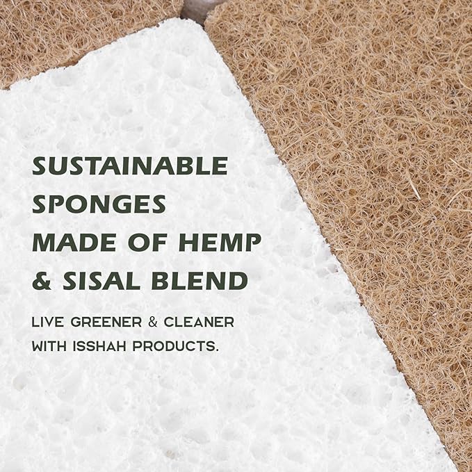 Plant-Based Kitchen Sponges - Natural, Eco-Friendly, Biodegradable Sisal Hemp Sponges for Dishes, Cleaning Sponge for Kitchen, Bathroom, Household - 24 Count