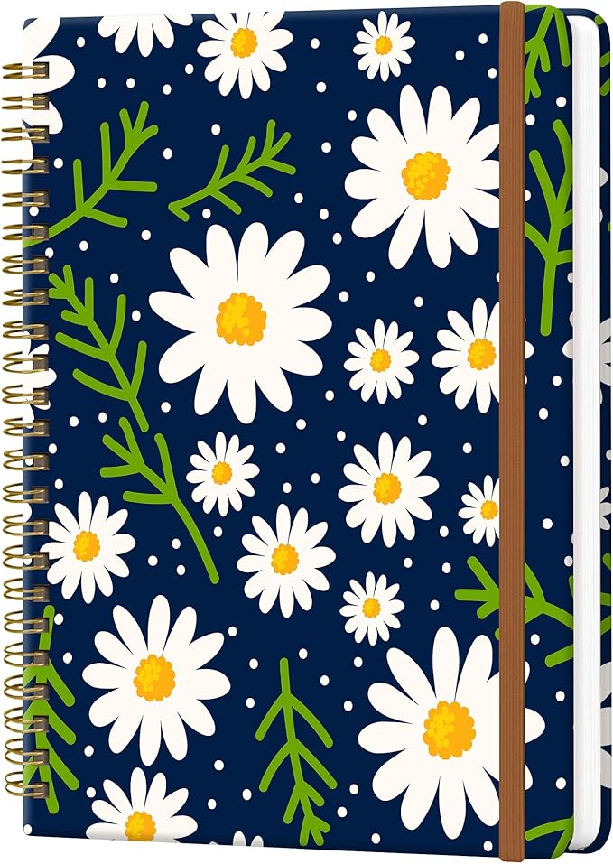 WLPFSAHF Spiral Journal Notebook for Women, Hardcover A5 College Ruled Notebook, 120 Pages, Thick Paper, Cute Lined Journal for School, Office & Work, 6 x 8.4 in(Little Daisy Flower)