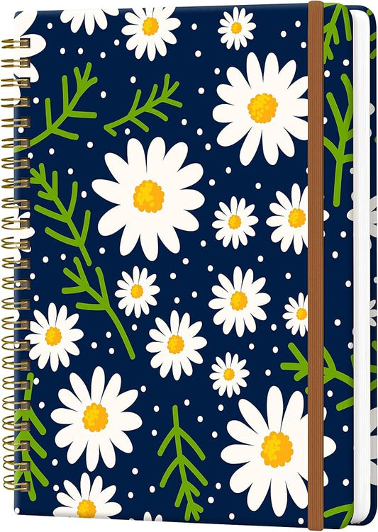 WLPFSAHF Spiral Journal Notebook for Women, Hardcover A5 College Ruled Notebook, 120 Pages, Thick Paper, Cute Lined Journal for School, Office & Work, 6 x 8.4 in(Little Daisy Flower)