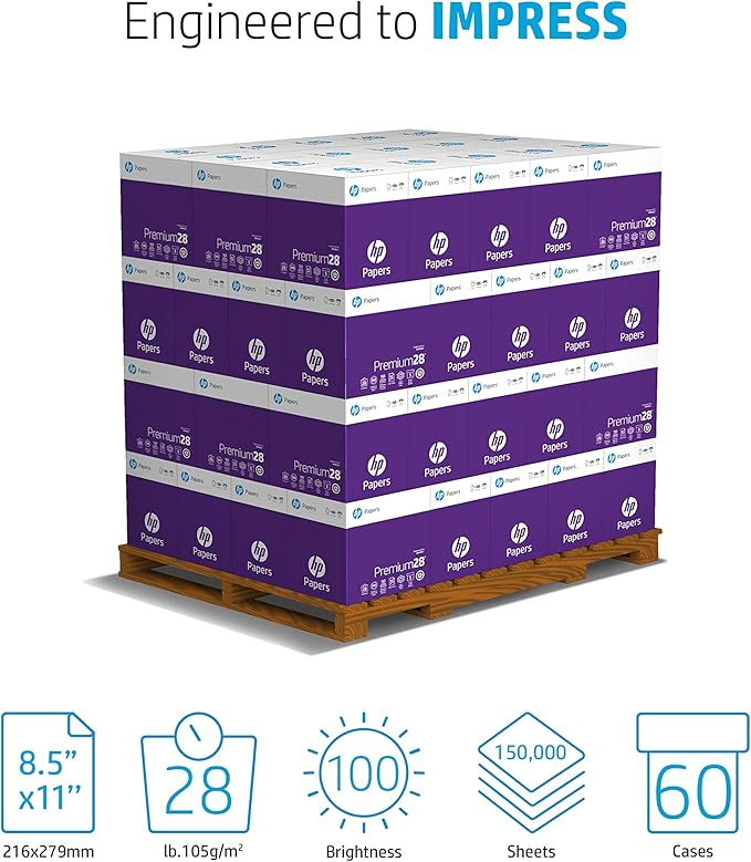 HP Printer Paper | 8.5 x 11 Paper | Premium 28 lb | 60 Case Pallet - 150,000 Sheets |100 Bright | Made in USA - FSC Certified | 205200P
