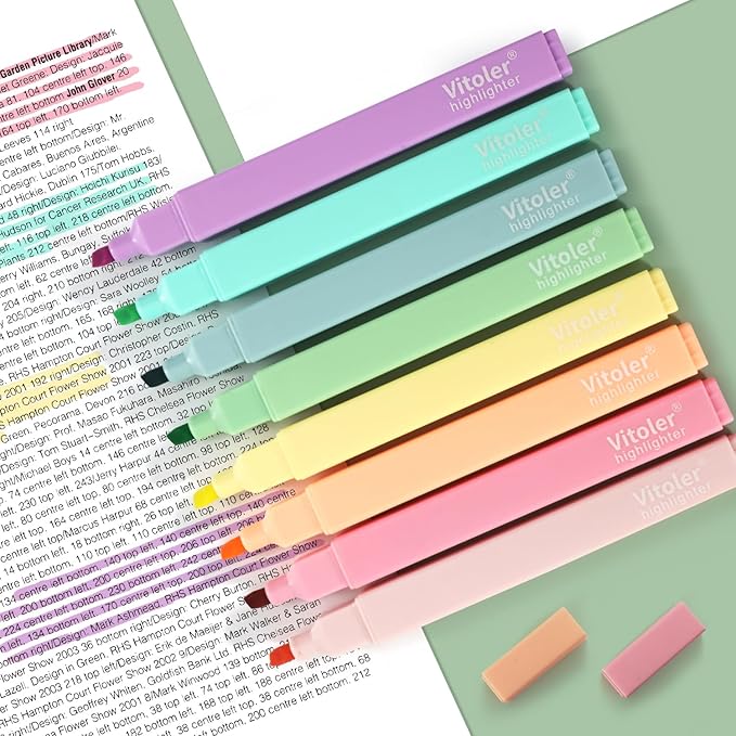Vitoler Bible Highlighters,Aesthetic Cute Highlighters,8pcs Colorful Highlighter Markers No Bleed for Office School Supplies