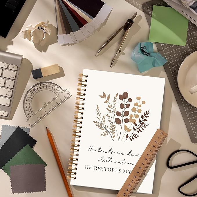 Bible Floral Notebook Journal - Vintage Floral Flower Spiral Notebook, Christian Notebooks, He Restores My Soul Notebooks Christian Gifts for Women, Bible School Office Supplies, 6x8.2In