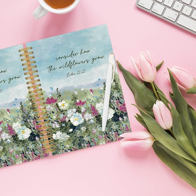 Wildflower Christian Spiral Notebook, Bible Journaling Notebooks for Women, Religious Scripture Hardcover Journals for Office School 160 Pages 5.5 x 8.3 Inch, Spring Flower Gifts for Women