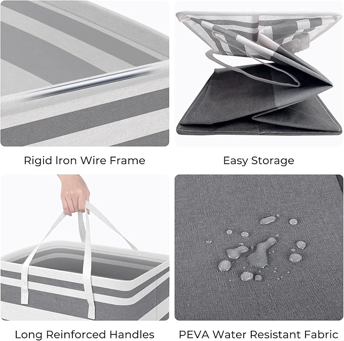 HomeHacks 4-Pack Large Laundry Basket, Waterproof, Freestanding Laundry Hamper, Collapsible Tall Clothes Hamper with Extended Handles for Clothes in the Dorm and Family-(Gradient Grey, 88L)