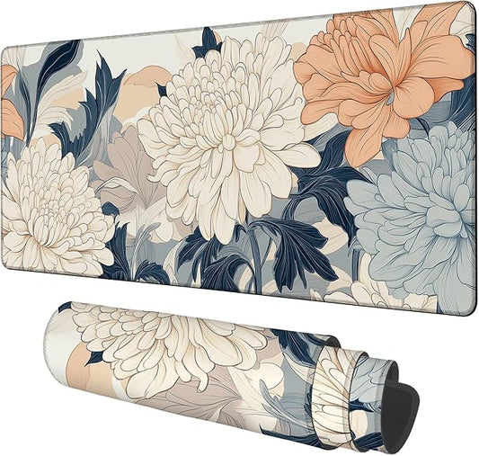 Beautiful Chrysanthemum Gaming Mouse Pad 3mm Thick Stitched Edge Waterproof Non-slip Large Computer Keyboard Mouse Mat,Suitable for Office Entertainment Decorative Desk Pad 35.4 x 15.7 Inches