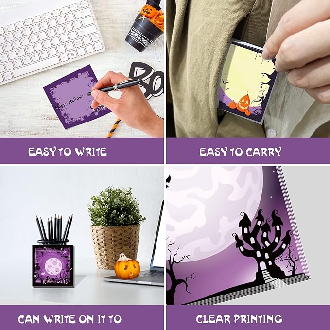 9 Pieces Halloween Sticky Note Halloween Note Pads 450 Pieces of Self Adhesive Removable Memo Pads, 50 Sheets Each for Halloween School Office Home Students Teacher Presents