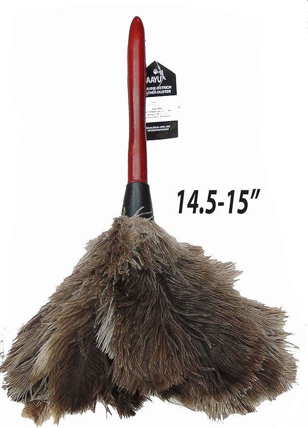 AAYU Premium 14.5" Feather Duster for Home | Natural Duster for Cleaning and Feather Moping | Eco Friendly | Genuine Ostrich Feather Duster with Wooden Handle | Easy to Clean Dust and Reuse (36 cm)