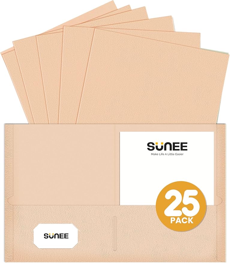 SUNEE Folders with Pockets (25 Pack, Earthy Orange), 2 Pocket Folders Fit Letter Size Paper, Paper File Folder for School Office Home Business, Textured Paper