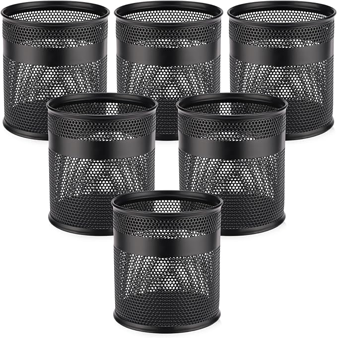 Segarty Pen Cup, 6 Pack Black Pen Holder for Desk, 3.9 x 4.2 inch Large Mesh Round Pencil Container Set Marker Holder Organizer for Office Supply, Desktop Accessories, School Student Teacher
