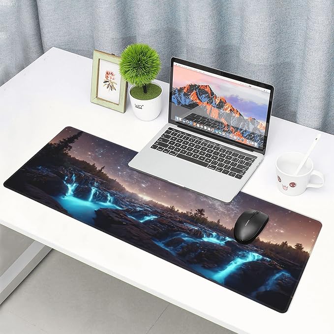 Milky Way with Forests and Waterfalls Extended Big Mouse Pad Large,XL Gaming Mouse Pad Desk Pad,31.5x11.8inch Long Computer Keyboard Mouse Mat Mousepad with 3mm Non-Slip Base for Home Office Work