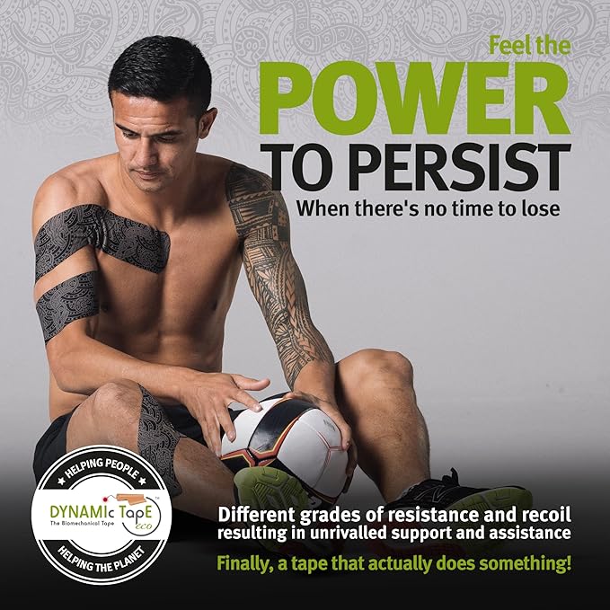 Dynamic Tape Eco | Biomechanical Adhesive Tape | Physio Tape for Knee, Ankle, Shoulder, Leg, Muscle Support | Sports Tape for Football, Rugby, Ideal for Athletes |Grey & Black - 3" (1)